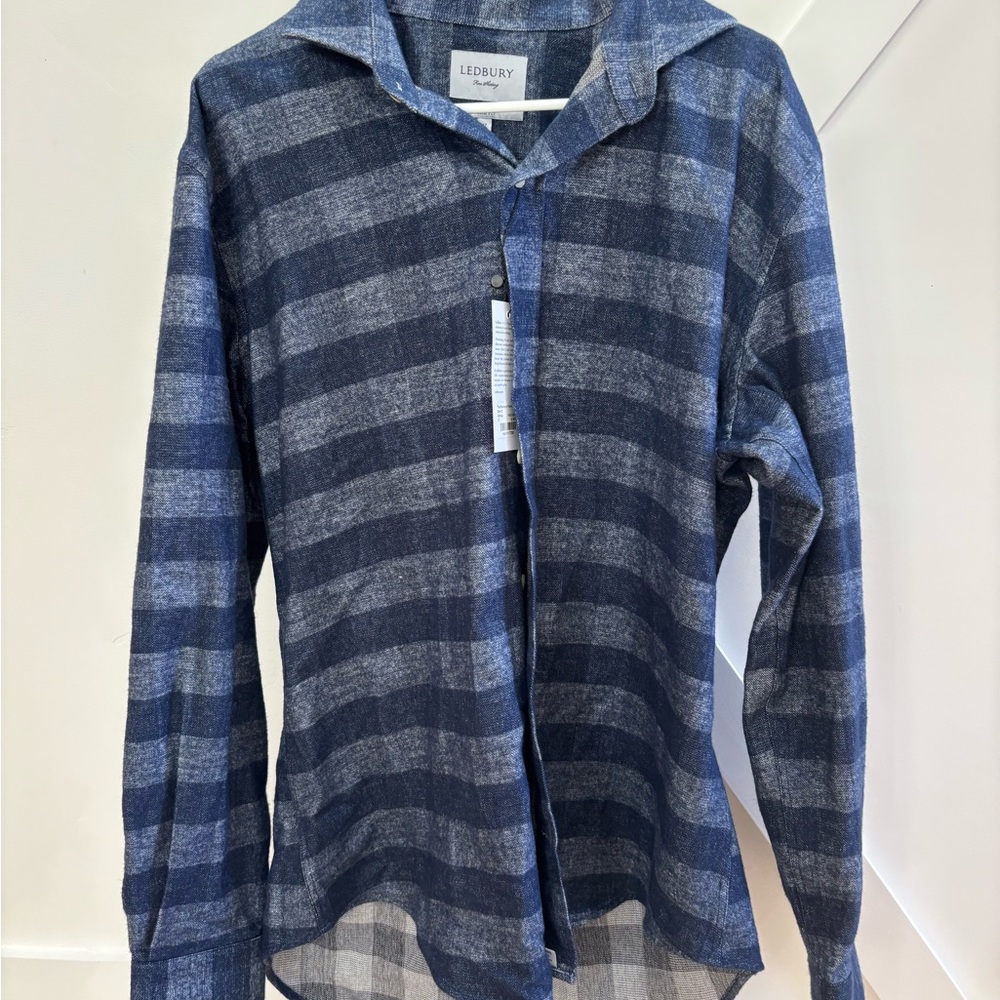 Ledbury Navy and Gray Striped Men's Casual Shirt